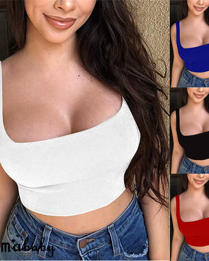 Sexy Women Solid Strappy Tank 2019 Vest Crop Top Summer Beach Party Sleeveless Slash Neck Tanks Woman Girls Bralette Tank Top