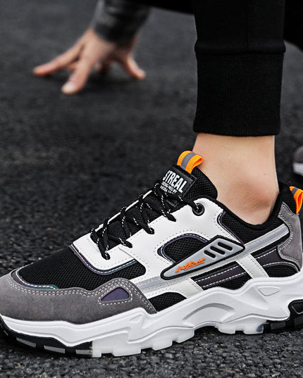 Black White Lace-Up Sneakers Men Outdoor Breathable Csual Mesh Shoes Lightweight Running Sports Shoes