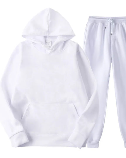 New Men Set Spring Autumn Fashion Mens Tracksuit Cotton Comfortable Two Piece Casual Sportswear Set Male Hoodies + Pants Solid