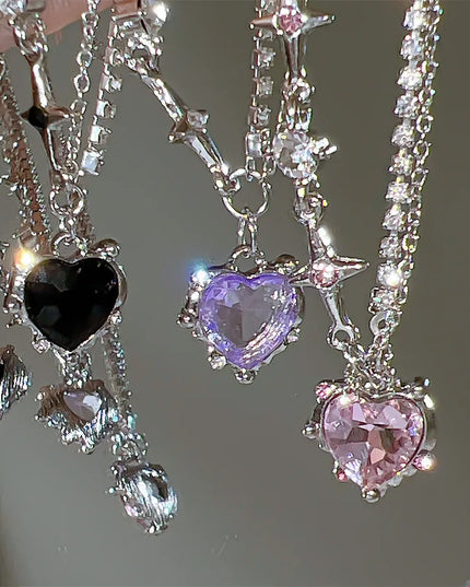 Star Zircon Pendant Necklace for Women Luxury Sweet Cool Girl Punk Heart Clavicle Chain New Fashion Jewelry Party Gift