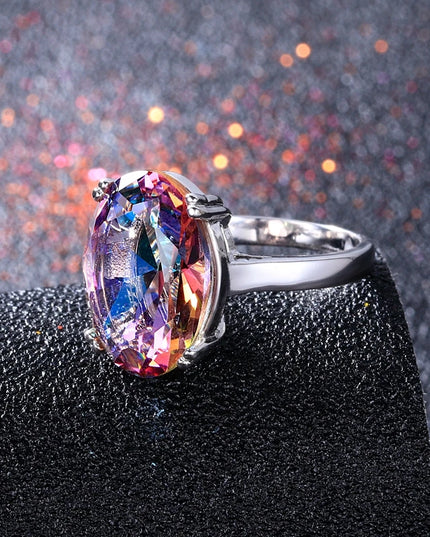 Fashion Women'S Jewelry S925 Silver Ring Mystic Fire Rainbow Topaz Rings Promotion Elegant Wedding Jewelry Anillos Party Gift