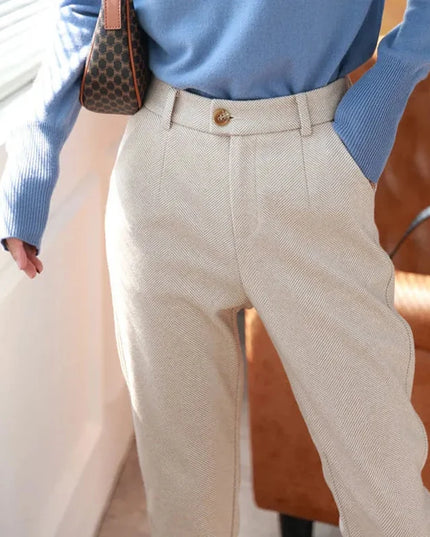 Woolen Pants Women'S Harem Pencil Pants 2024 Autumn Winter High Waisted Casual Suit Pants Office Lady Women Trousers