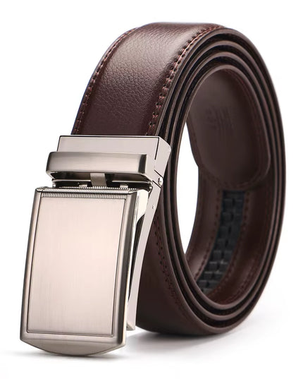 Men'S Ratchet Click Belt Genuine Leather Dress Belt for Men Jeans Holeless Automatic Sliding Buckle Black Brown Belts Cin