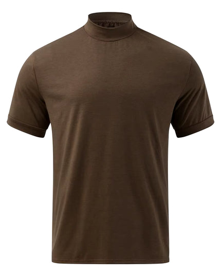Men T-Shirt Solid Color High Neck Men Top Sweat Absorption Dress-Up Fitness Top Summer Short Sleeve Male Shirt Top for Men