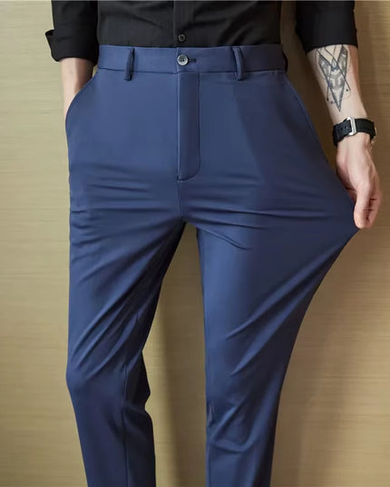 Mens Dress Pants Trousers 2024 Summer New Thin Breathable Solid Casual High Elastic Slim Fit Suit Pants Streetwear Men Clothing
