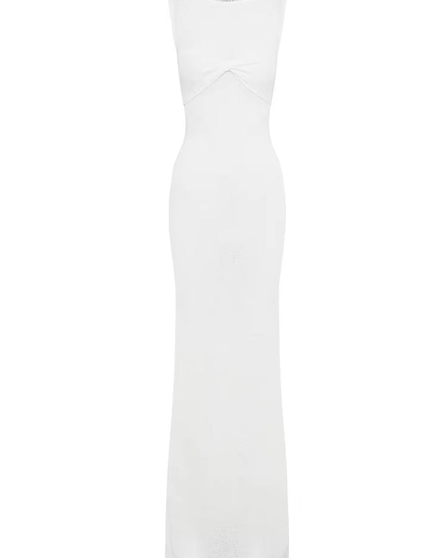 Summer Beach Knit Maxi Dress for Women Cover-Up Pink Sleeveless Twist Sundress Knitwear See-Through Maxi Bodycon Dress New