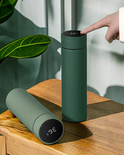 500ml Stainless Steel Vacuum Thermal Water Bottle with Digital Temperature Display - Leakproof Frosted Thermos for Coffee and Milk