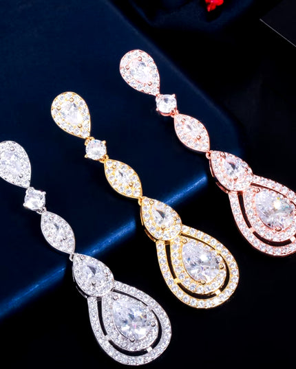 Pera Delicate Shiny White Cubic Zirconia Silver Color Long Water Drop Dangle Earrings for Ladies Costume Prom Party Jewelry E613