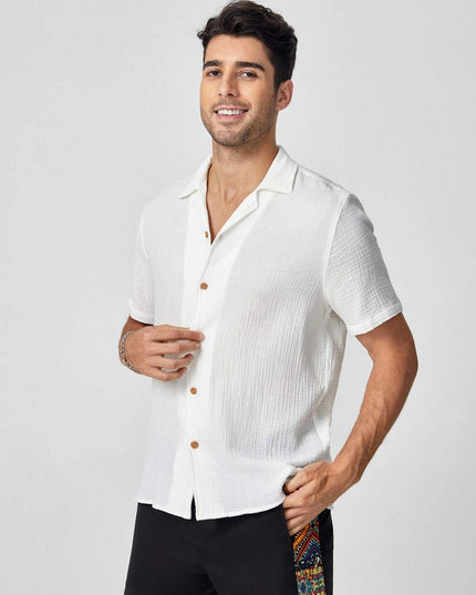 Manfinity Modagents Men Cotton Solid Textured Button Front Shirt