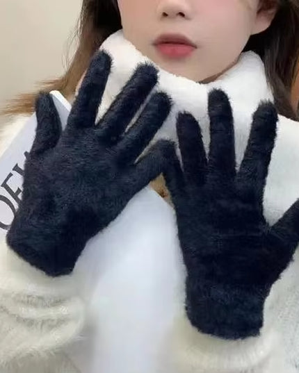 Fashion Winter Mink Velvet Five Finger Gloves Plush Warm Cold-Proof Gloves Women Outdoors Cycling Solid Color Wistiti Mittens