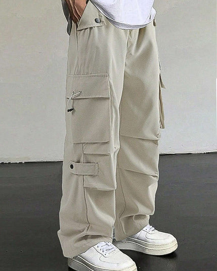 Manfinity Roghcode Men'S Flap Pocket Drawstring Waist Cargo Pants Baggy Long Plain Going Out, Back to School