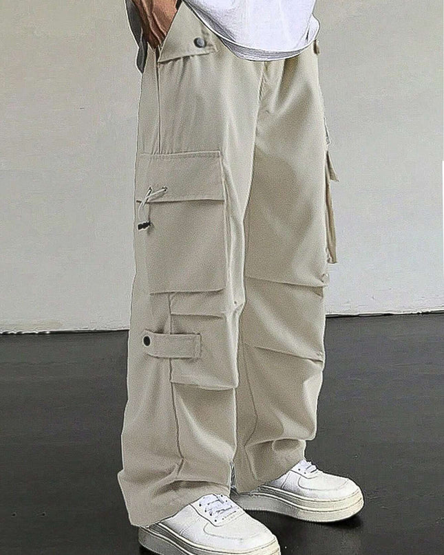Manfinity Roghcode Men'S Flap Pocket Drawstring Waist Cargo Pants Baggy Long Plain Going Out, Back to School