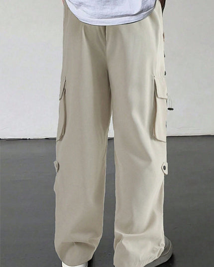 Manfinity Roghcode Men'S Flap Pocket Drawstring Waist Cargo Pants Baggy Long Plain Going Out, Back to School