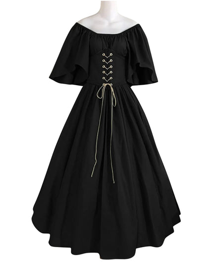 Womens Renaissance Faire Dresses Medieval Irish Traditional plus Size Dresses Ruffle over Dress Corset Retro Cosplay Gown