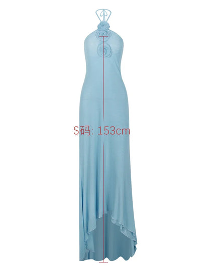 Women Sheer Mesh Dress Sexy Halter See through Beach Dress Elegant Appliques Maxi Holiday Vacation Dress