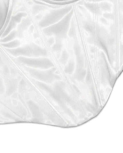 Thick Satin Bustier Corset Crop Top with Chest Pads Spaghetti Strap White Bodycon Top Summer Women Tops with Fishbone