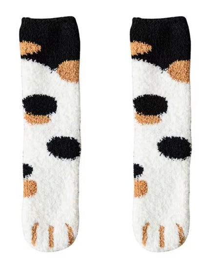 Plush Winter Funny Cute Style Animal Cat Paw Cartoon Pattern Women Cotton Socks Super Soft for Female House Sleeping Floor Sox