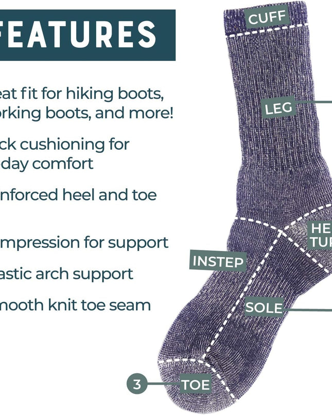 Merino Wool Hiking Socks for Men and Women – 3 Pairs Midweight Cushioned – Warm N Breathable