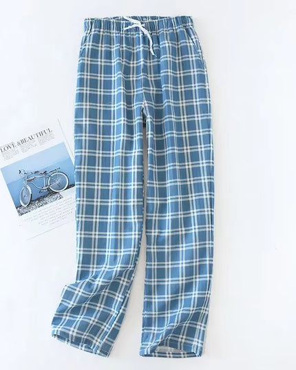 Men'S Cotton Gauze Trousers Plaid Knitted Sleep Pants Woman Pajamas Pants Bottoms Sleepwear Short for Couples Pijama Hombre