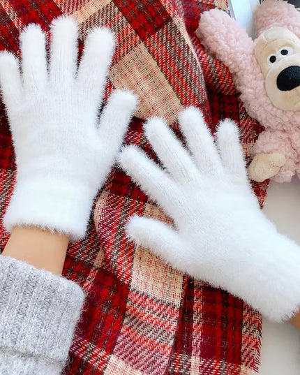 Fashion Winter Mink Velvet Five Finger Gloves Plush Warm Cold-Proof Gloves Women Outdoors Cycling Solid Color Wistiti Mittens