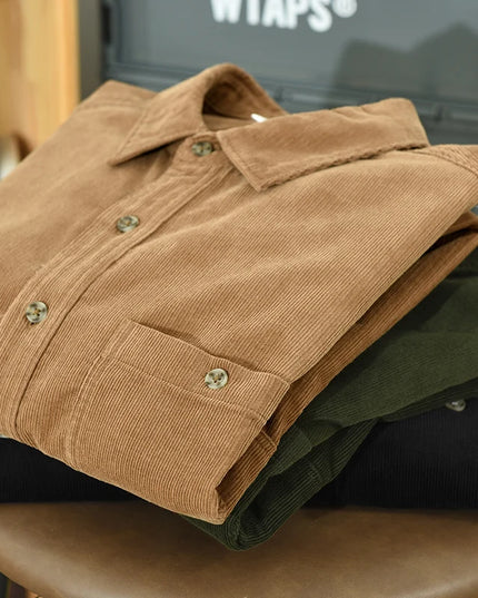 New Italy Quality Corduroy Cotton Shirt Men Brand Trend Thickness Long Sleeve Comfortable Tops Clothing Chemise Homme Drop-Ship