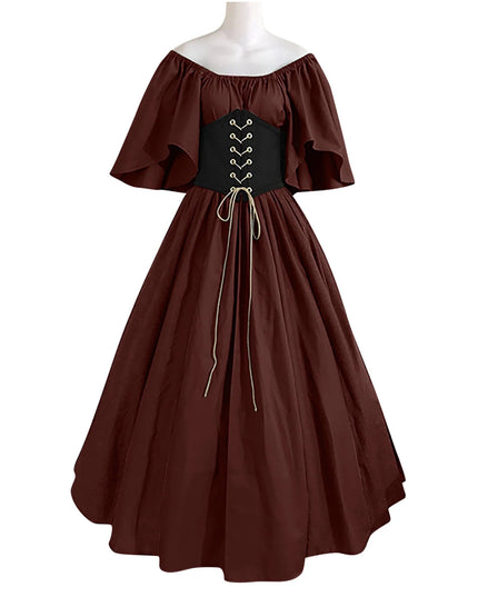 Womens Renaissance Faire Dresses Medieval Irish Traditional plus Size Dresses Ruffle over Dress Corset Retro Cosplay Gown