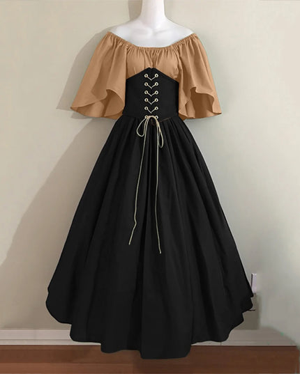 Womens Renaissance Faire Dresses Irish Traditional plus Size Dresses Ruffle over Dress Corset Retro Gown