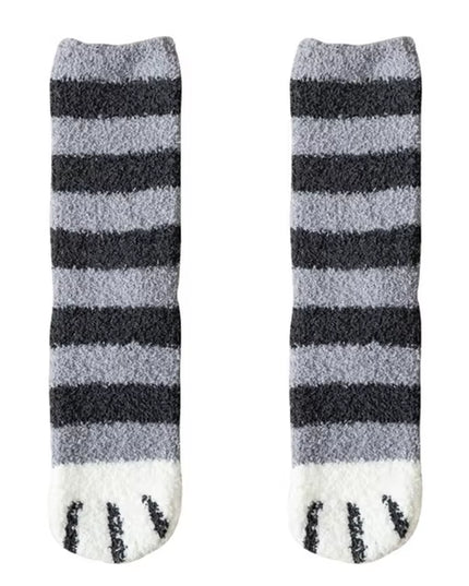 Plush Winter Funny Cute Style Animal Cat Paw Cartoon Pattern Women Cotton Socks Super Soft for Female House Sleeping Floor Sox