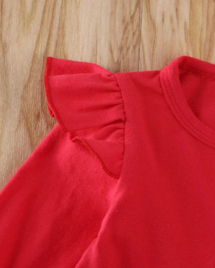 Toddler Baby Girl Valentine'S Day Outfits Ruffle Tunic Top Dress Shirt Love Heart Print Leggings Pants Clothes Set (Red Letters, 12-18 Months)