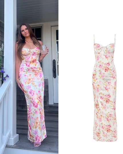 Wedding Guest Dresses for Women 2023 Summer Satin Dress Stretchy Evening Party Dress Floral Elegant Night Club Festival Outfit