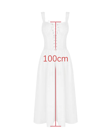White Summer Jacquard Dress 2024 New Arrivals Midi Elegant Party Dresses White Spaghetti Strap Lace up Women'S Clothing