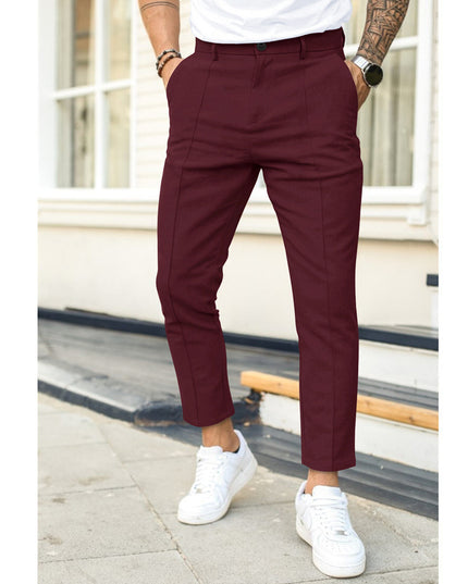 Men'S Double Fold Line Solid Color Casual Suit Pants