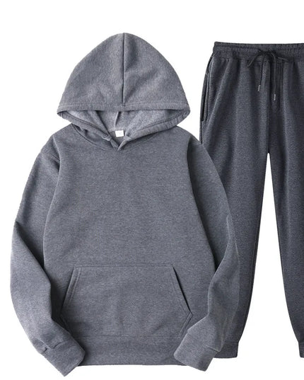 New Men Set Spring Autumn Fashion Mens Tracksuit Cotton Comfortable Two Piece Casual Sportswear Set Male Hoodies + Pants Solid