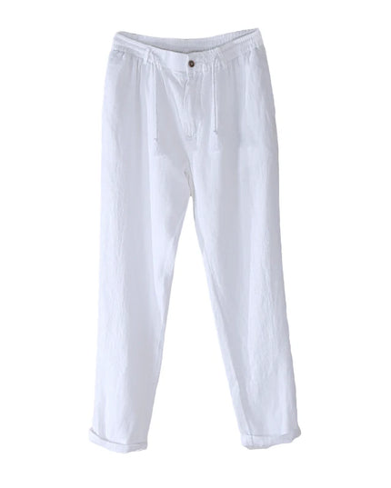 New Design Casual 100% Linen Long Pants Men Solid Fashion Brand Trousers for Men Elastic Waist Pantalones Pantaloni Un Pantalon