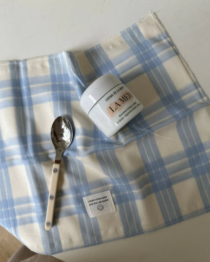 Retro Pastel Blue Checker Placemat for Dopamine Table Setting