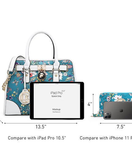 Women Structured Handbags Top Handle Satchel Purse Shoulder Bag Briefcase Hobo Bag Set 2Pcs