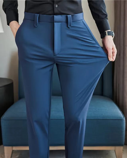 Mens Dress Pants Trousers 2024 Summer New Thin Breathable Solid Casual High Elastic Slim Fit Suit Pants Streetwear Men Clothing