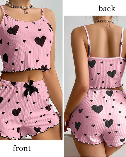 Women'S Pajamas Set Sleepwear 2 PCS Short Tank Tops and Shorts S M L White Ventilate Soft Casual Love Printing