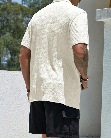 Manfinity Homme Loose Fit Men'S Solid Color Button-Up Short Sleeve Casual Shirt