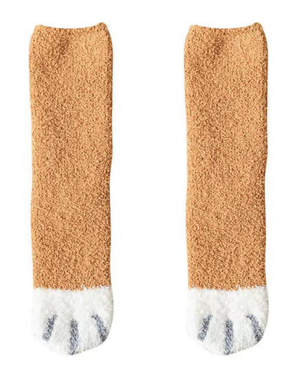 Plush Winter Funny Cute Style Animal Cat Paw Cartoon Pattern Women Cotton Socks Super Soft for Female House Sleeping Floor Sox