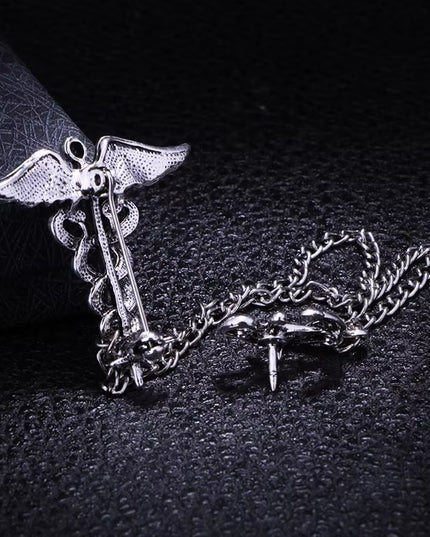 New Retro Snake Animal Brooch Angel Wings Tassel Chain Lapel Pins Suit Collar Pin Badge Shirt Brooches for Men Accessories