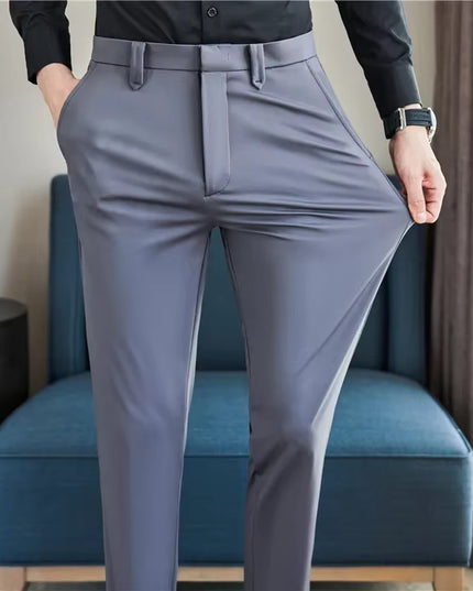 Mens Dress Pants Trousers 2024 Summer New Thin Breathable Solid Casual High Elastic Slim Fit Suit Pants Streetwear Men Clothing
