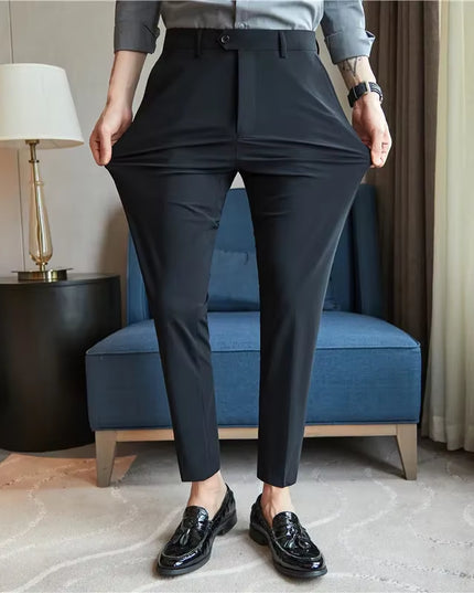 Mens Dress Pants Trousers 2024 Summer New Thin Breathable Solid Casual High Elastic Slim Fit Suit Pants Streetwear Men Clothing