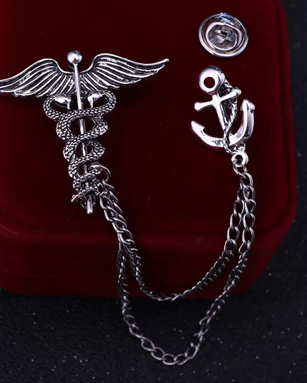 New Retro Snake Animal Brooch Angel Wings Tassel Chain Lapel Pins Suit Collar Pin Badge Shirt Brooches for Men Accessories