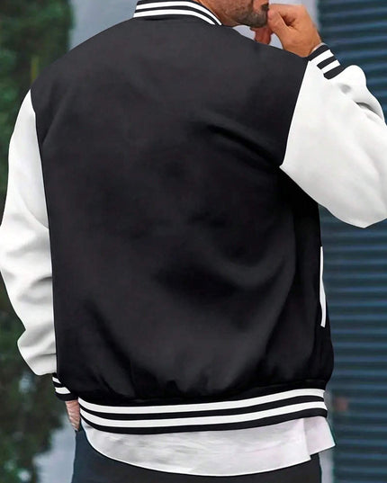 Manfinity Dauomo Men'S Letter Printed Striped Baseball Jacket