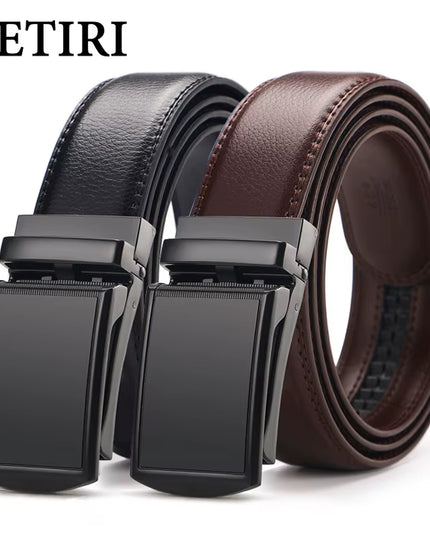 Men'S Ratchet Click Belt Genuine Leather Dress Belt for Men Jeans Holeless Automatic Sliding Buckle Black Brown Belts Cin