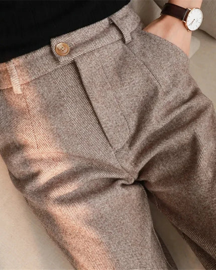 Woolen Pants Women'S Harem Pencil Pants 2024 Autumn Winter High Waisted Casual Suit Pants Office Lady Women Trousers