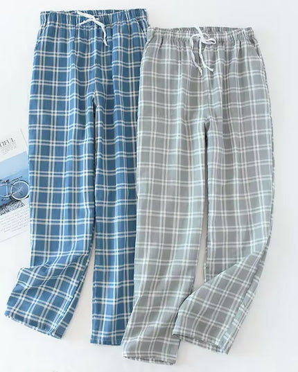 Men'S Cotton Gauze Trousers Plaid Knitted Sleep Pants Woman Pajamas Pants Bottoms Sleepwear Short for Couples Pijama Hombre