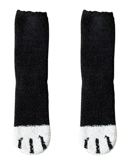 Plush Winter Funny Cute Style Animal Cat Paw Cartoon Pattern Women Cotton Socks Super Soft for Female House Sleeping Floor Sox