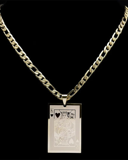 Poker King Spades Hearts K Pendant Necklace for Men Women Stainless Steel Gold Color Hip Hop Punk Necklaces Jewelry N7434S05
